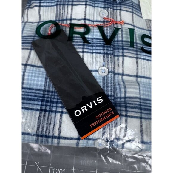 Orvis Men's Tech Check Flannel Long Sleeve Shirt XL Blue/White Plaid - Picture 9 of 9